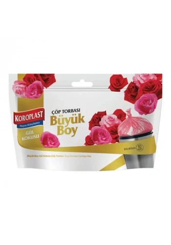 Koroplast Gül Kokulu Pembe Büyük Boy Çöp Torbası 65x80cm (10 lu Paket)
