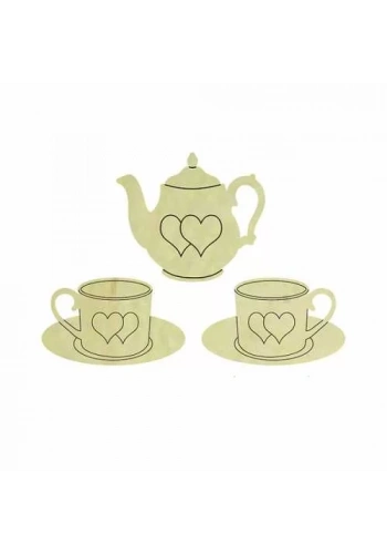 Hobi-Art KD 297 Fincan ve Demlik Figürlü Mini Ahşap Obje