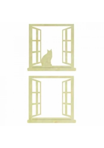 Hobi-Art KD 330 Pencere ve Kedi Figürlü Mini Ahşap Obje