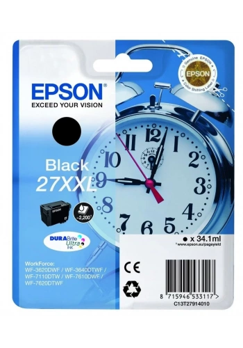 EPSON C13T27914010 SİNGLEPACK BLACK 27XXL DURABRİTE ULTRA INK 34,1 ML -WF-3620DWF , WF-7110DTW, WF-7610DWF
