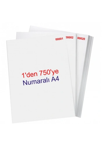 NUMARALI FOTOKOPİ KAĞIDI A4 (1-750) 80gr