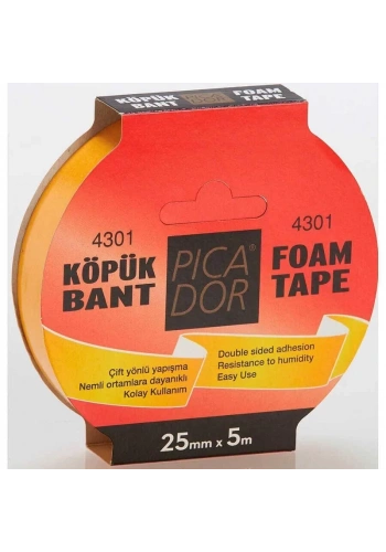 PİCADOR ÇİFT TARAFLI KÖPÜK BANT 25mmx5m ASKILI (KO003)