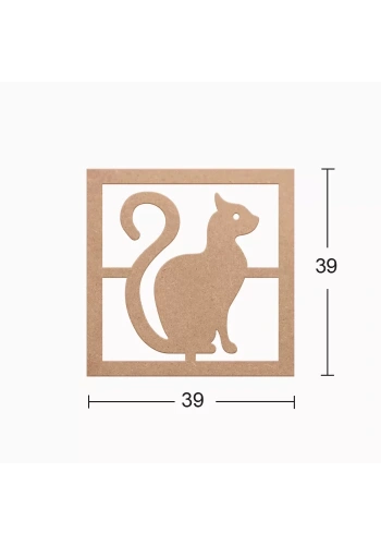 Hobi-Art DS 21 Boyanabilir Kedi Desenli Ahşap Duvar Süsü