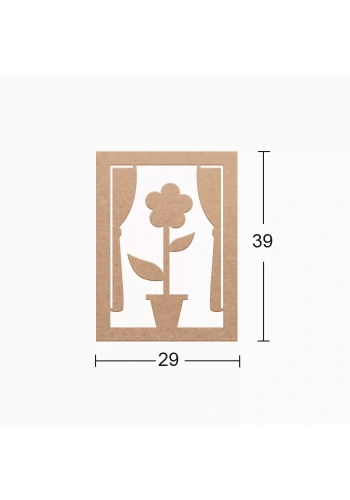 Hobi-Art DS 50 Boyanabilir Ahşap Pencerede Çiçek Desenli Duvar Süsü