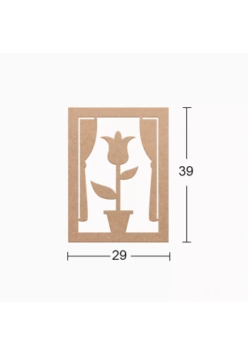 Hobi-Art DS 49 Boyanabilir Ahşap Pencerede Çiçek Desenli Duvar Süsü