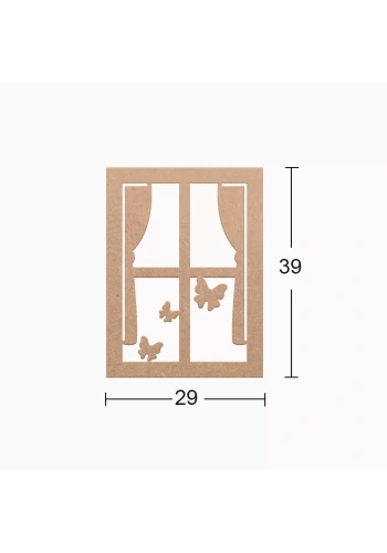 Hobi-Art DS 46 Boyanabilir Ahşap Pencerede Kelebek Desenli Duvar Süsü