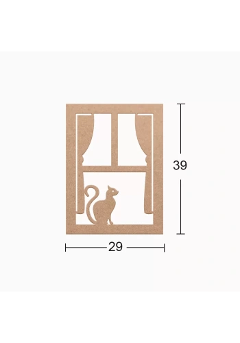 Hobi-Art DS 48 Boyanabilir Ahşap Pencerede Kedi Desenli Duvar Süsü