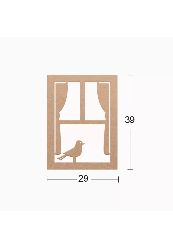 Hobi-Art DS 45 Boyanabilir Ahşap Pencerede Kuş Desenli Duvar Süsü