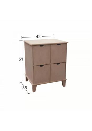 Hobi-Art SM 19 Boyanabilir Ahşap 4 Çekmeceli Komodin