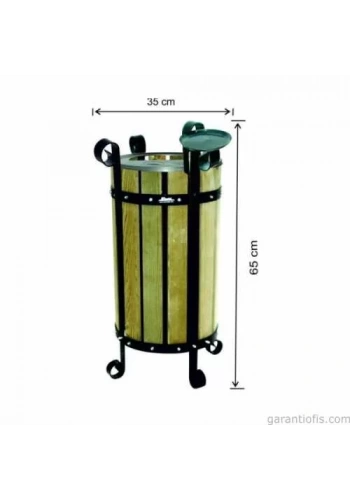 Garanti Metal 2113 Ahşap Yuvarlak  Bahçe Tipi Çöp Kovası (28 Litre)