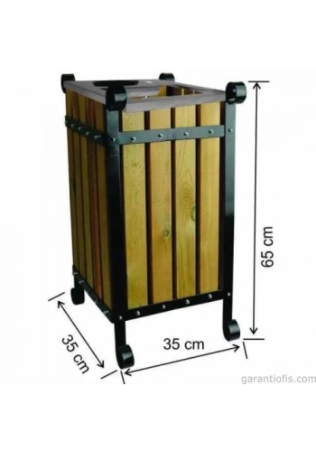 Garanti Metal 2112 Kapaklı Ahşap Kare Bahçe Tipi Çöp Kovası (45 Litre)