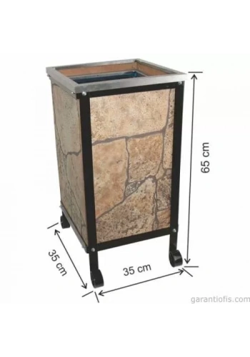 Garanti Metal 2104 Taş Dekorlu Kare Ahşap Bahçe Tipi Çöp Kovası (45 Litre)