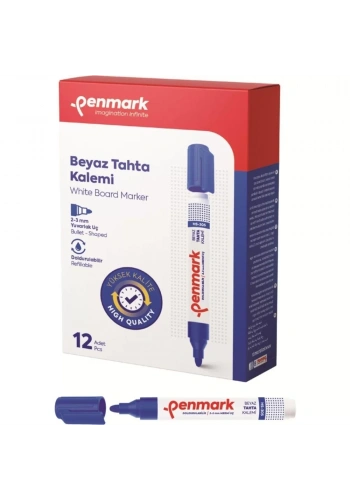 Penmark Beyaz Yazı Tahtası Kalemi Mavi Renk (12 Adet)