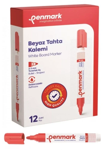 Penmark Beyaz Yazı Tahtası Kalemi Kırmızı Renk (12 Adet)