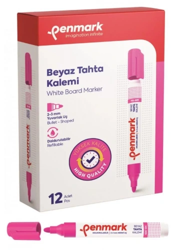 Penmark Beyaz Yazı Tahtası Kalemi Pembe Renk (12 Adet)