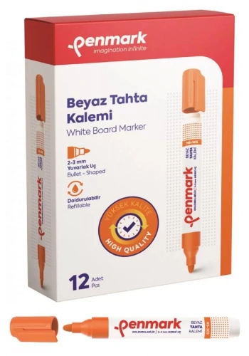 Penmark Beyaz Yazı Tahtası Kalemi Turuncu Renk (12 Adet)