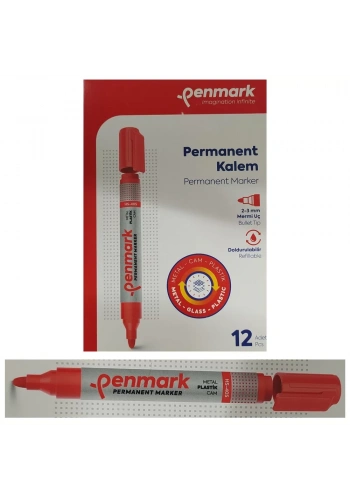 Penmark Permanent Marker Koli Kalemi Kırmızı Renk (12 Adet)