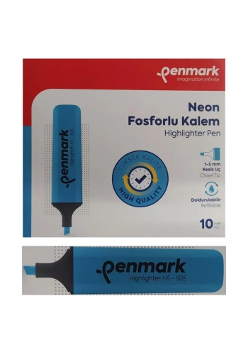 Penmark Fosforlu Kalem Neon Mavi Cam Göbeği Renk (10 Adet)