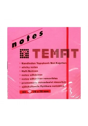 TEMAT 10612 YAPIŞKANLI NOT KAĞIDI 75x75 80 YAPRAK FOSFORLU PEMBE