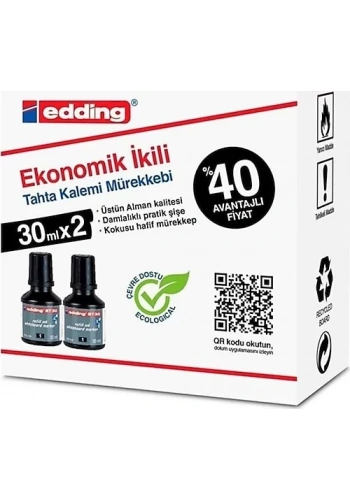 EDDİNG BT 30 TAHTA KALEM MÜREKKEBİ SİYAH 30ml 2Lİ