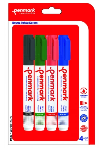 PENMARK HS-305-TK-04 BEYAZ TAHTA KALEMİ 4 RENK BLİSTER