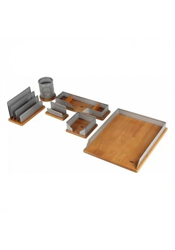 MAS 525 AHŞAPLI METAL PERFORE MASA SETİ GRİ 6LI