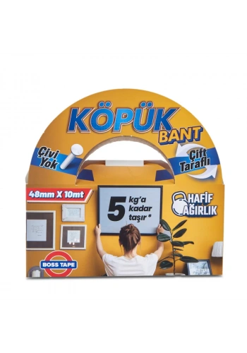 BOSS TAPE 2749 ÇİFT TARAFLI KÖPÜK BANT 48mmx10m (HAFİF AĞIRLIK 5kg)