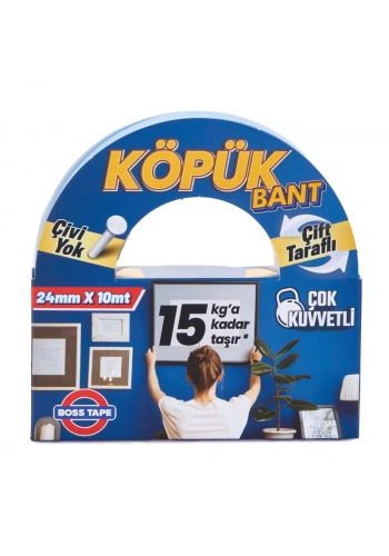 BOSS TAPE 3005 ÇİFT TARAFLI KÖPÜK BANT 24mmx10m (ÇOK KUVVETLİ 15kg)