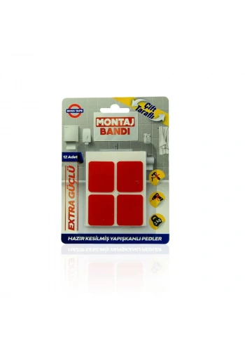 BOSS TAPE 3876 ÇİFT TARAFLI EKSTRA GÜÇLÜ MONTAJ BANDI PED 25mmx30mm 12Lİ BLİSTER