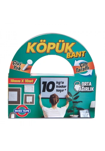 BOSS TAPE 2688 ÇİFT TARAFLI KÖPÜK BANT 18mmx10m (ORTA AĞIRLIK 10kg)