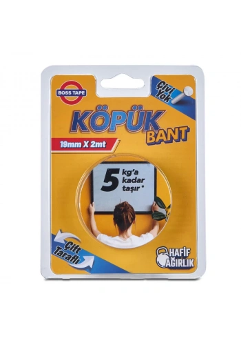 BOSS TAPE 2718 ÇİFT TARAFLI KÖPÜK BANT 19mmx2m (HAFİF AĞIRLIK 5kg)