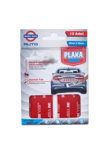 BOSS TAPE 0134 ÇİFT TARAFLI OTO PLAKA MONTAJ BANDI 95mmx30mm 12Lİ BLİSTER