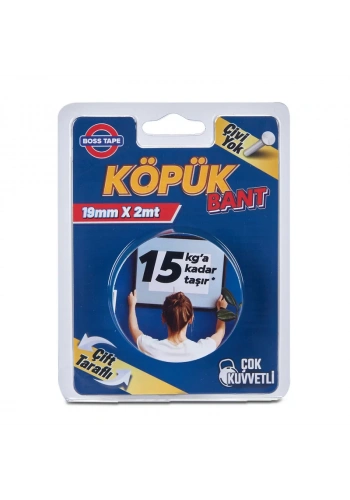 BOSS TAPE 2985 ÇİFT TARAFLI KÖPÜK BANT 19mmx2m (ÇOK KUVVETLİ 15kg)