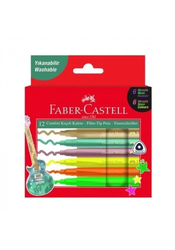 FABER-CASTELL COMFORT KEÇELİ KALEM METALİK+ NEON 12 RENK (155132)