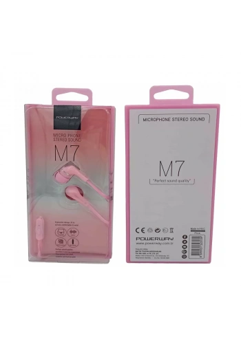 POWERWAY M7 STEREO MİKROFONLU KULAKİÇİ KULAKLIK PEMBE