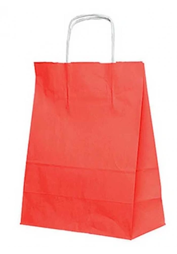 Burgu Saplı Kırmızı Kağıt Çanta 25x12x31 cm - 25 Adet