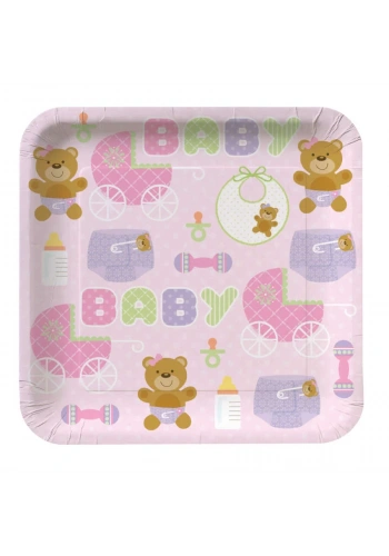 Pembe Bebek Ayıcık 8 li Pasta Tabağı