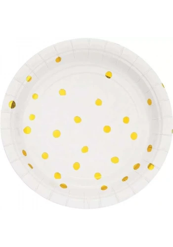 Beyaz Üzeri Altın Yaldız Puanlı Küçük Tabak 8 Adet