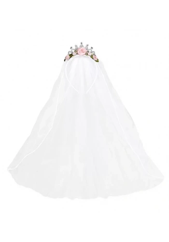 Gelin Duvağı Pembe Güllü ve Pırlanta Taşlı