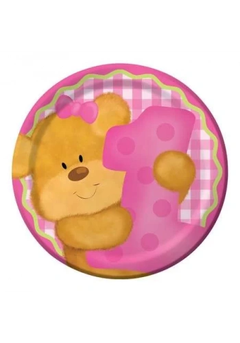 1 Yaşındayım Pembe Ayıcık Pasta Tabağı
