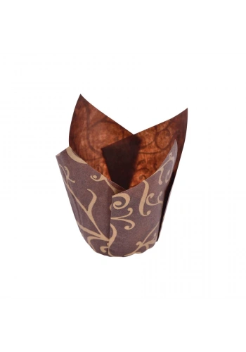 Muffin Cupcake Mini Kek Kalıbı Kapsülü (Yaldız Desen Kahve) Tulip - 200 Adet