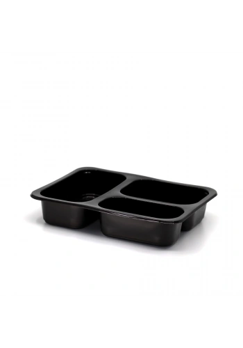 3 Bölmeli Film Yapıştırmalı Gıda Kabı Siyah - 50 Adet