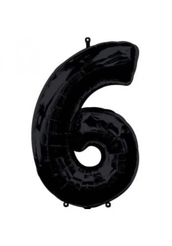 6 Rakamı Siyah Renk Folyo Balon 100 cm