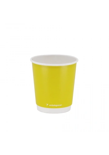 Double Wall Sarı Karton Bardak 8 oz - 30 Adet