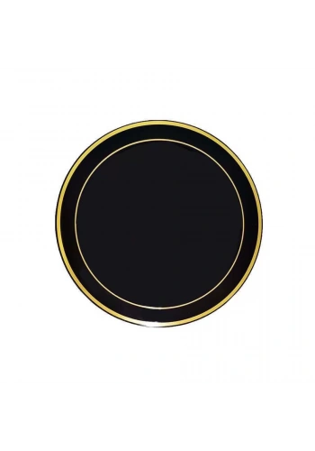 Plastik Gold Renk İşlemeli Siyah Tabak 26 cm - 6 Adet