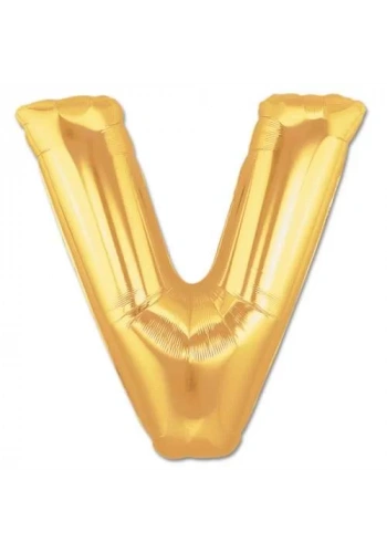 V Harfi Altın Renk Folyo Balon 100 cm