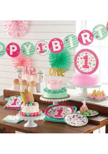 İlk Yaş Partim Pembe 1 Yaş SÜPER Parti Seti 24 KİŞİLİK