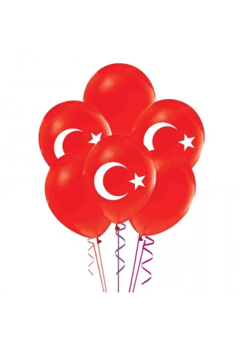 Ay Yıldız Kırmızı Renk 10 Adet Balon