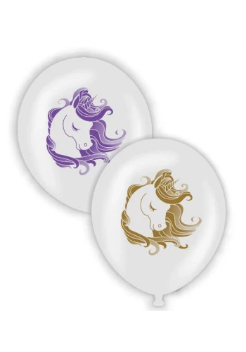 Unicorn Temalı Şeffaf Renk Baskılı Balon 6 Adet