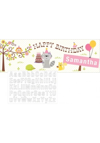 Happy Woodland Pembe İsim Yazılabilen Dev Afiş
